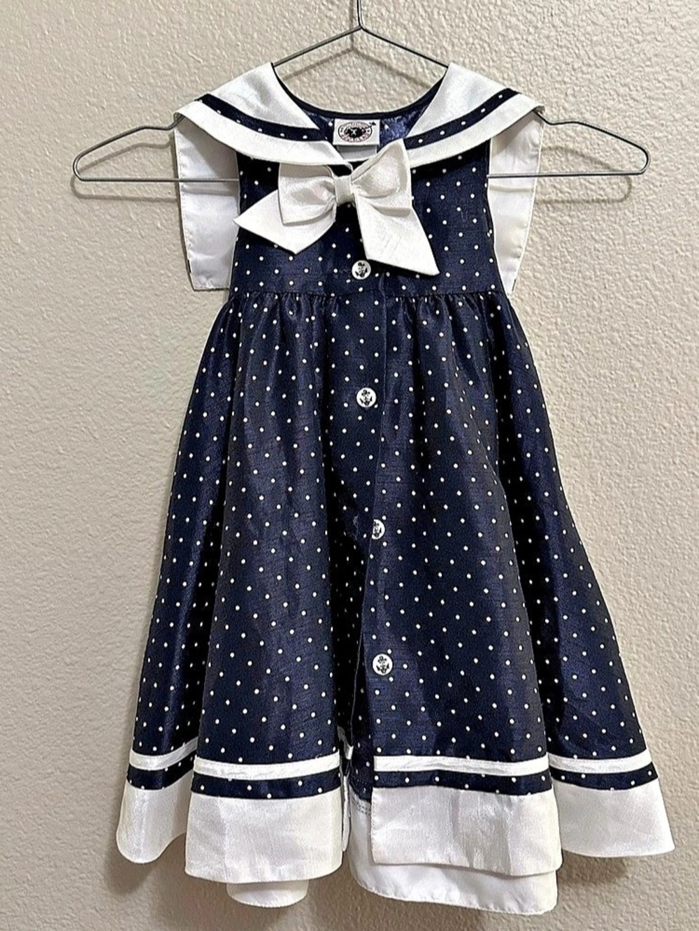 Good Lad Navy Blue Polka Dot Sailor Dress with White Bow